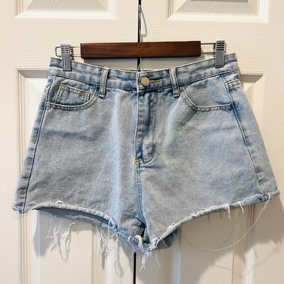 Blue B Collection High Rise Denim Shorts | Light Wash Raw Hem - Picture 2 of 4